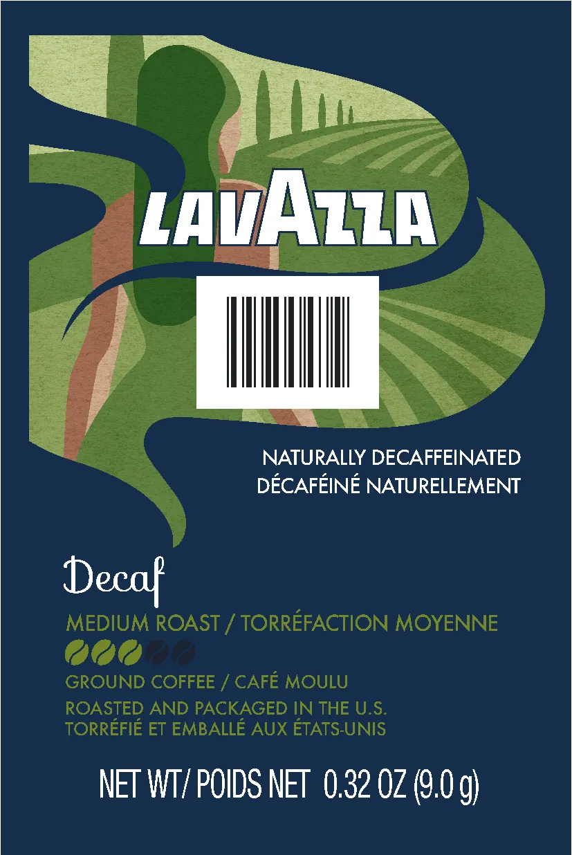 Lavazza Decaf Medium Roast Coffee Freshpacks (Case of 76) by Lavazza—100% Arabica, naturally decaffeinated ground coffee, medium roast, 0.32 oz (9g) per pack, roasted and packaged in the U.S., for Flavia brewers.