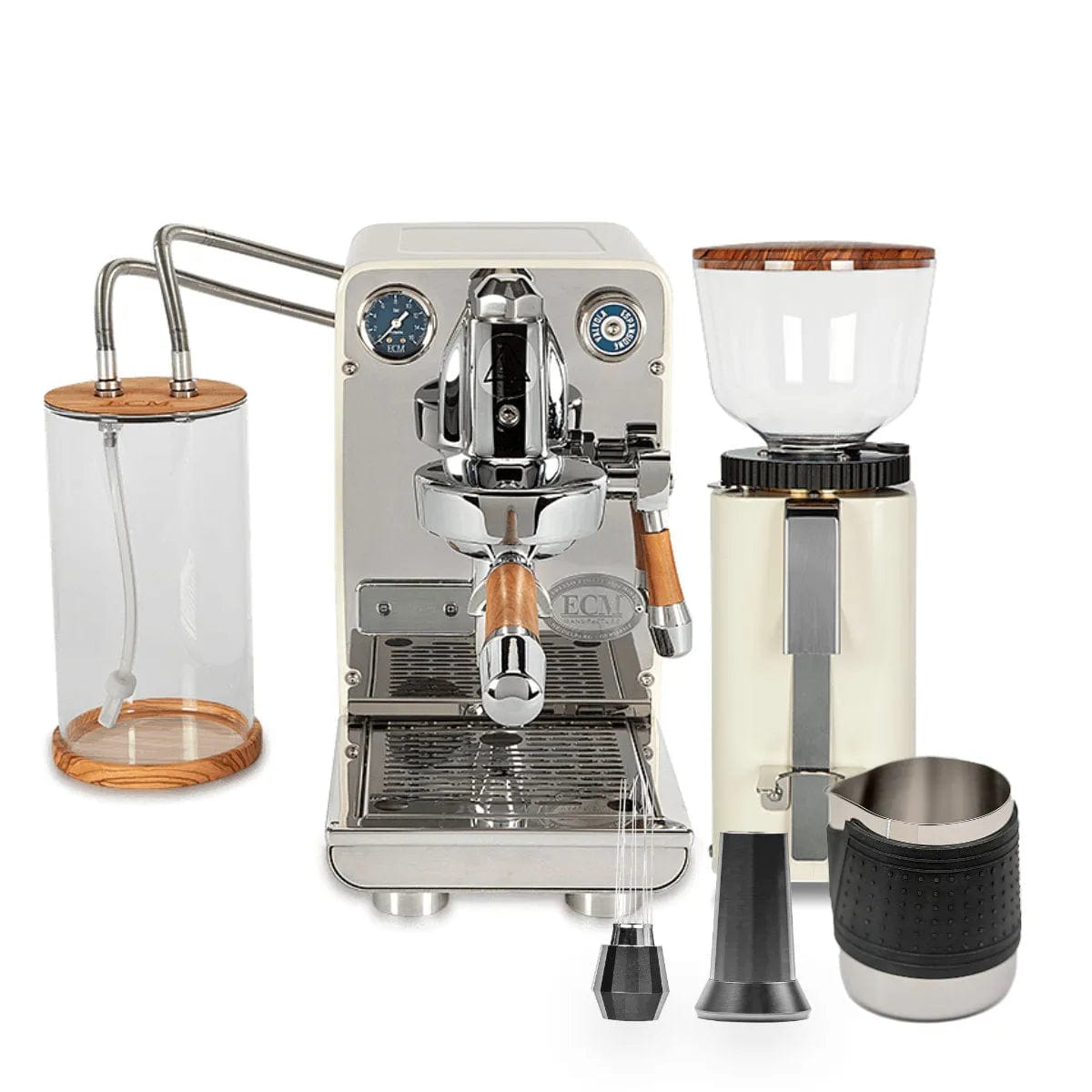 ECM Puristika Semi Automatic Espresso Machine (Cream), ECM C-Manuale 54 Burr Grinder (Cream) & Accessories Bundle Espresso Machine (Prosumer) ECM