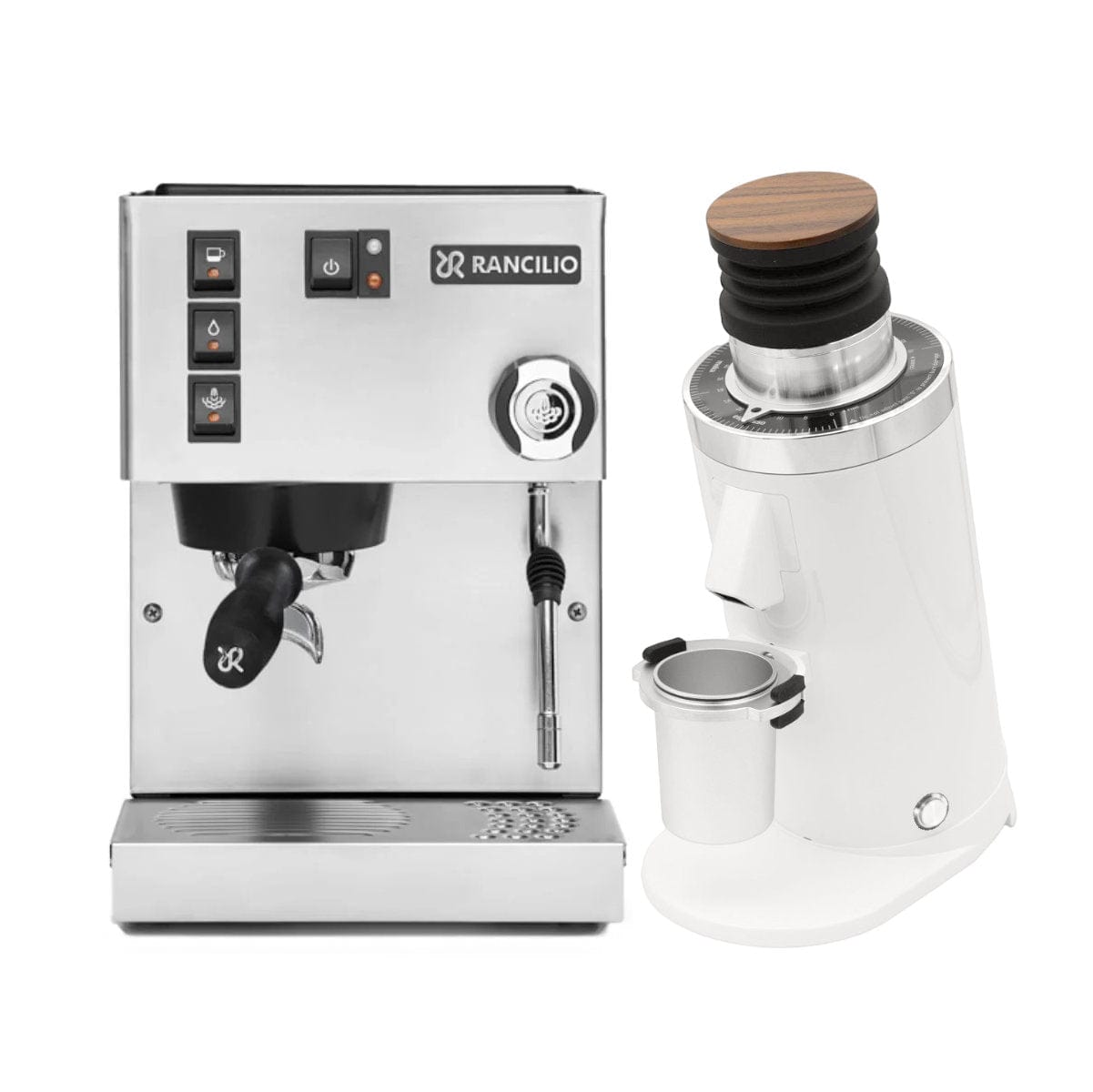 Rancilio Silvia M V6 Espresso Machine (Silver Stainless Steel) and DF64 Gen 2 Grinder (White) Bundle Espresso Machine Rancilio