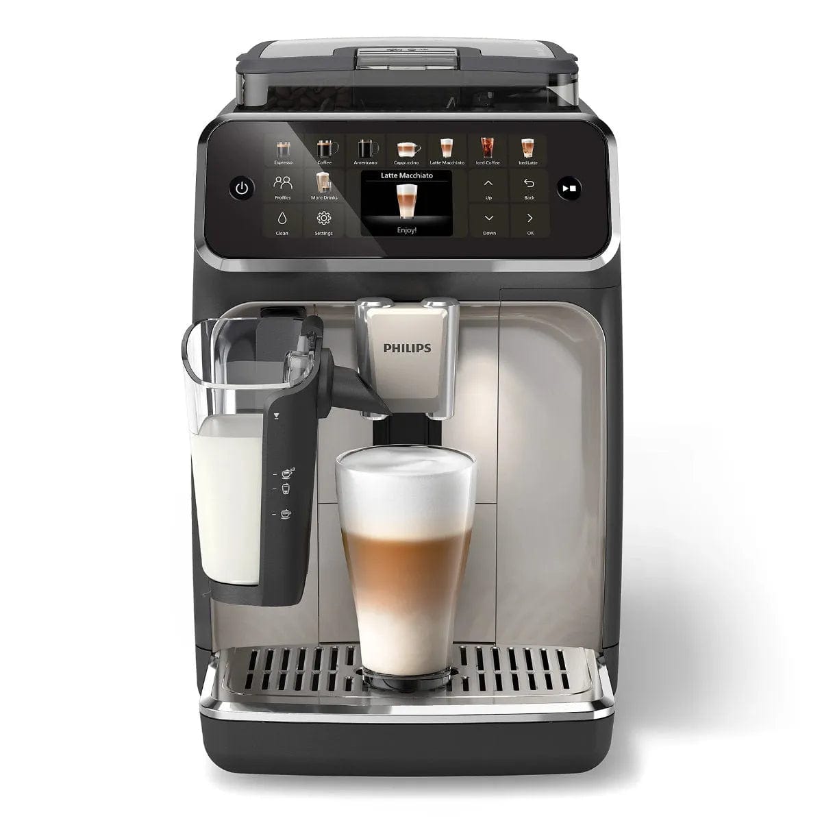 Philips 5500 LatteGo Super Automatic Espresso, Cappuccino, & Latte Machine with SilentBrew EP5544/94 (Black Chrome) Super Automatic Espresso Machine Philips