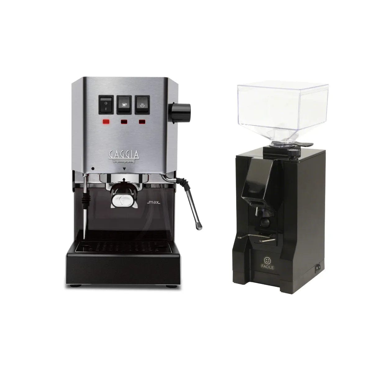 Gaggia Classic E24 Stainless & Eureka Mignon Facile Black Grinder Bundle Espresso Machine Gaggia