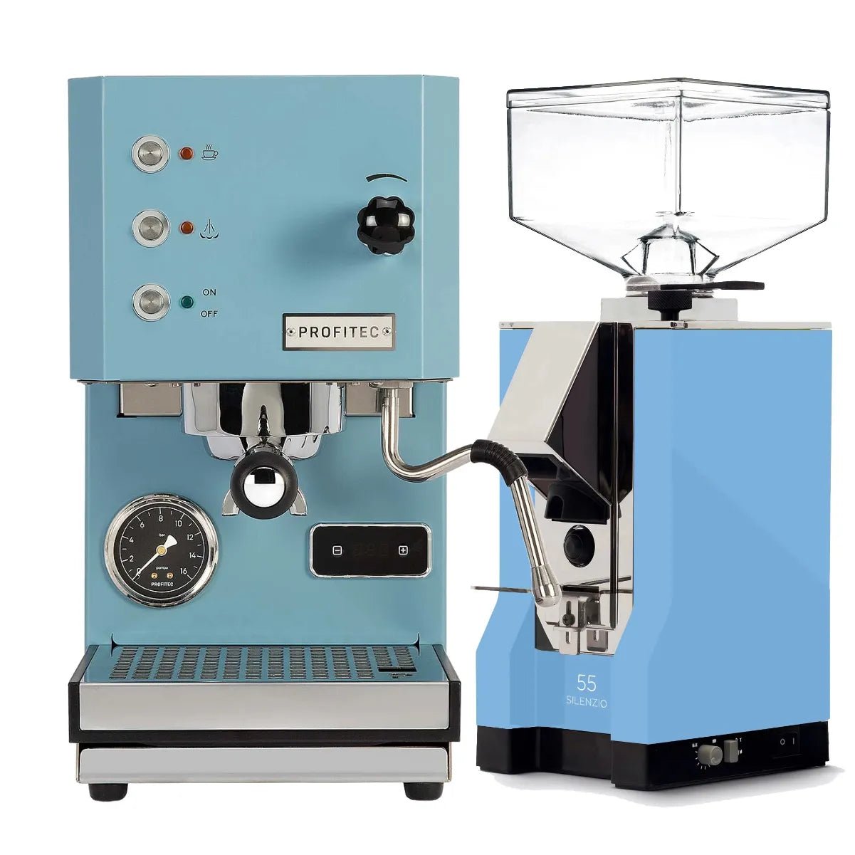 Profitec Go (Blue) Espresso Machine & Eureka Mignon Silenzio 55 Grinder (Pale Blue) Bundle Espresso Machine (Prosumer) Profitec