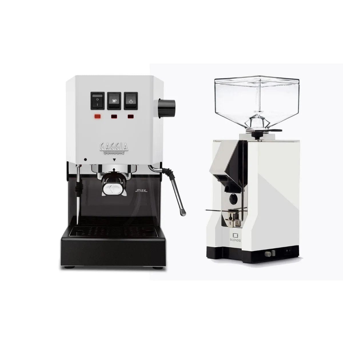 Gaggia Classic E24 White & Eureka Mignon Silenzio 55 White Grinder Bundle Espresso Machine Gaggia