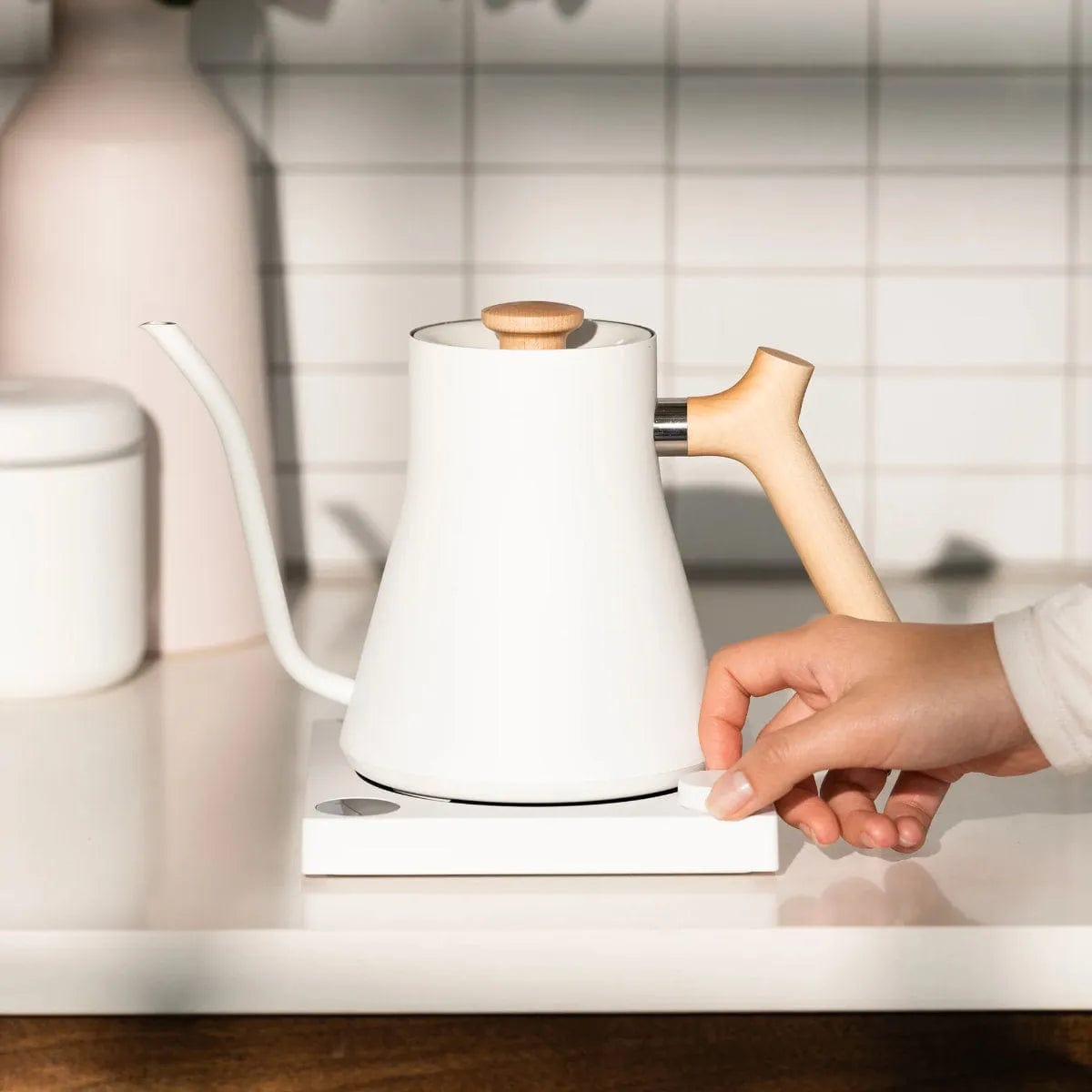 Fellow Stagg EKG Pour-Over Kettle (Matte White + Maple) Kettle Fellow