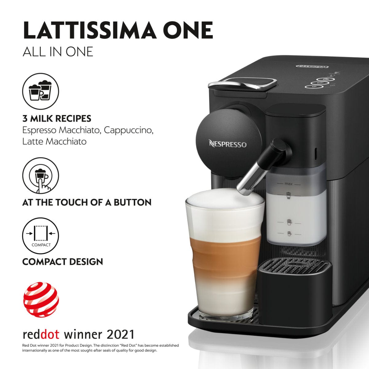 Nespresso Lattissima One Espresso Machine by De'Longhi EN510B (Shadow Black) Nespresso Machine DeLonghi
