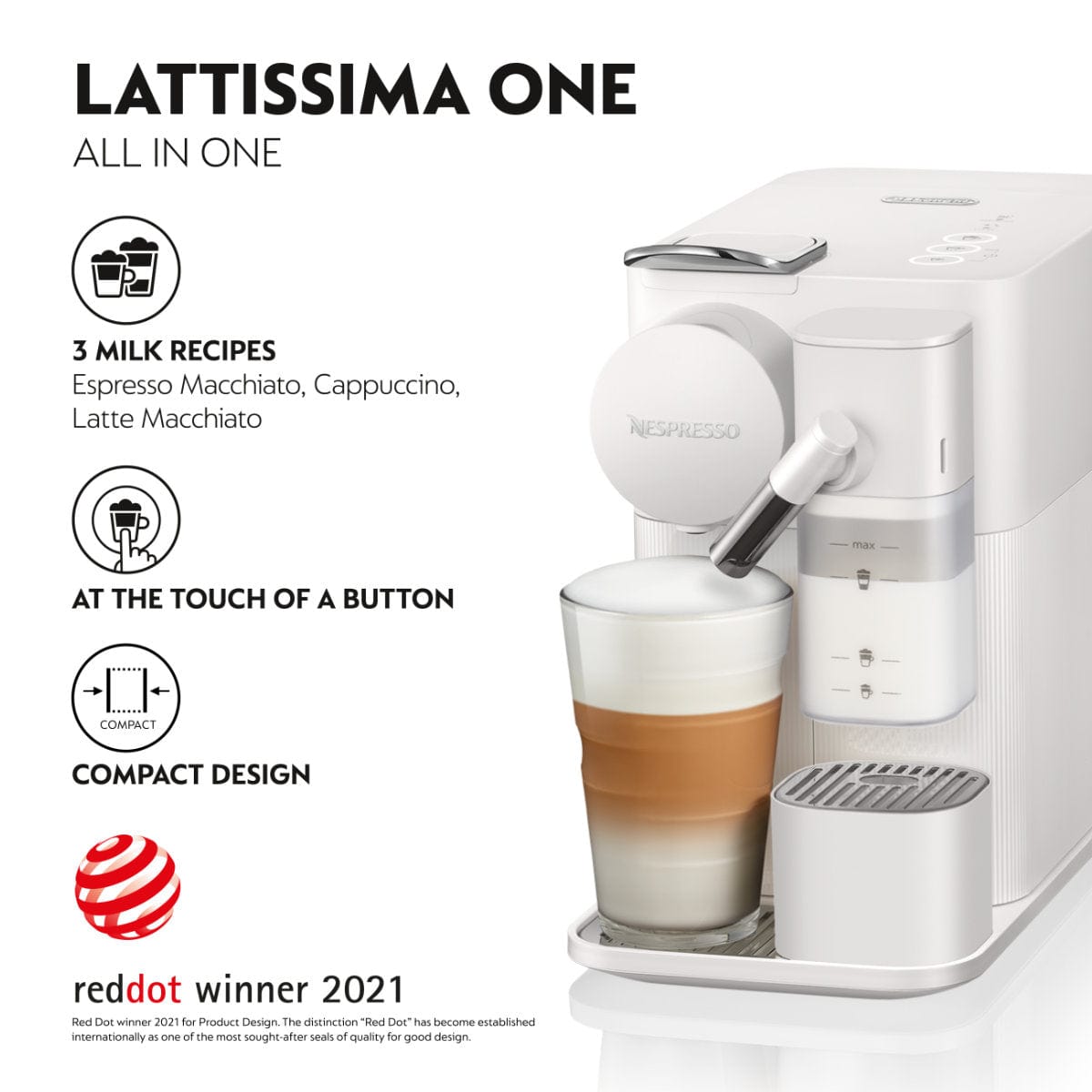 Nespresso Lattissima One Espresso Machine by De'Longhi EN510W (Porcelain White) Nespresso Machine DeLonghi
