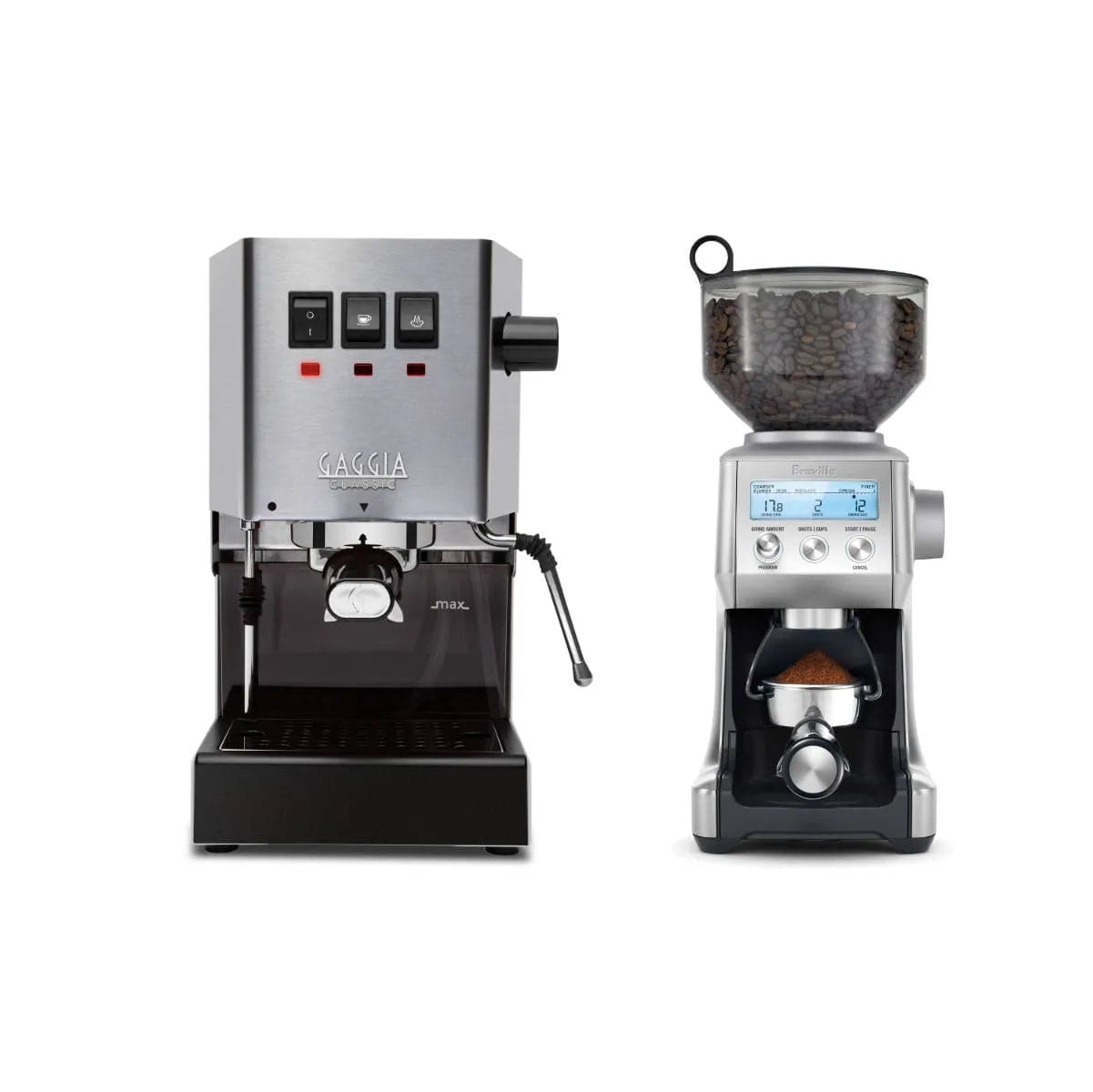 Gaggia Classic E24 Stainless Steel & Breville The Smart Grinder Pro Coffee Grinder Stainless Steel Bundle Espresso Machine Gaggia