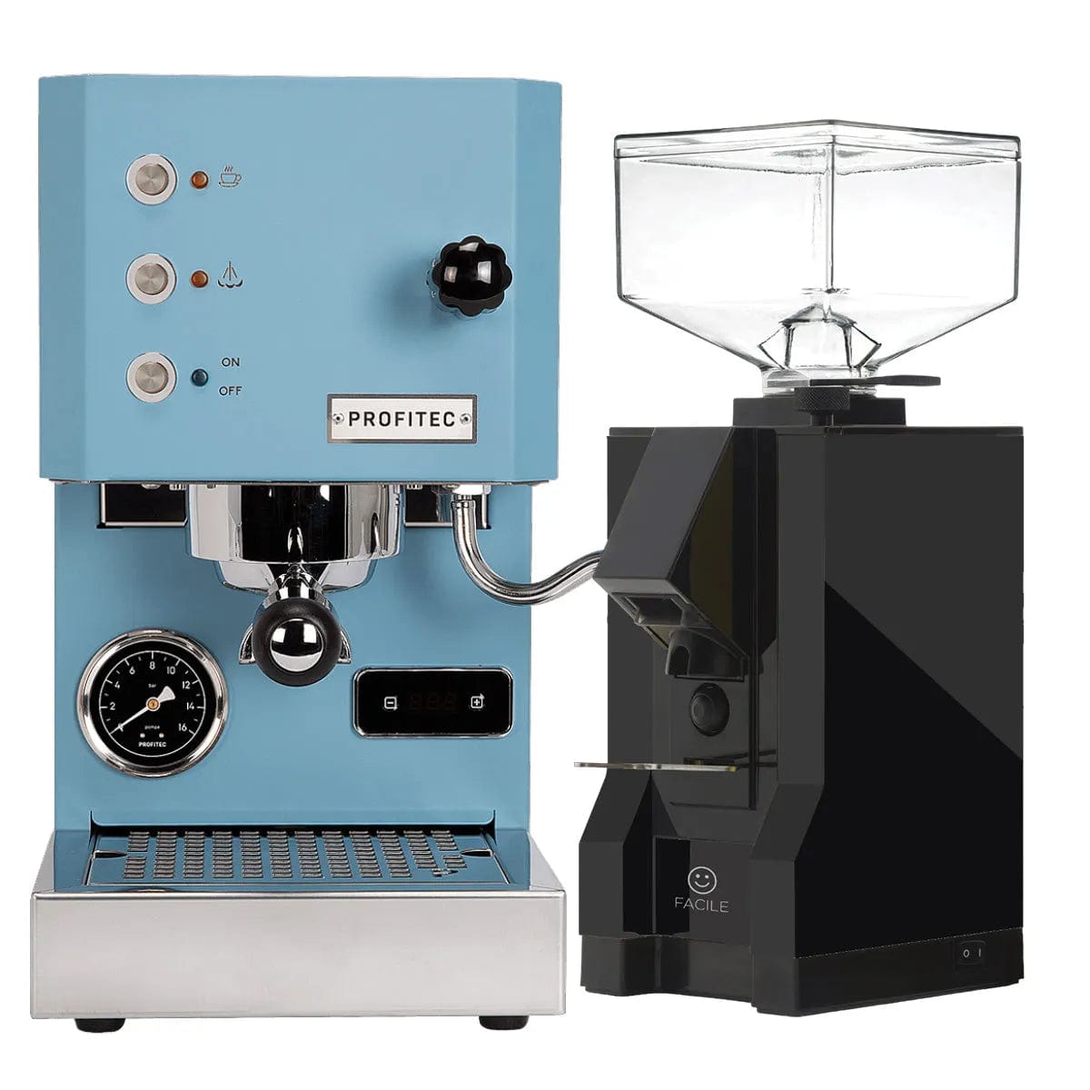 Profitec Go (Blue) Espresso Machine & Eureka Mignon Facile Grinder (Black) Bundle Espresso Machine (Prosumer) Profitec
