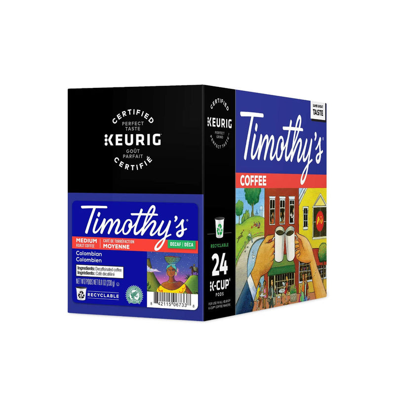 Timothy's Decaffeinated Colombian K-Cup® Recyclable Pods (Box of 24) - Best Before Jan 18, 2024