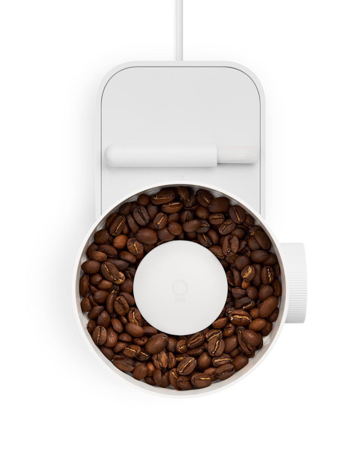 Fellow Opus 2 Conical Burr Grinder in matte white, rear view
