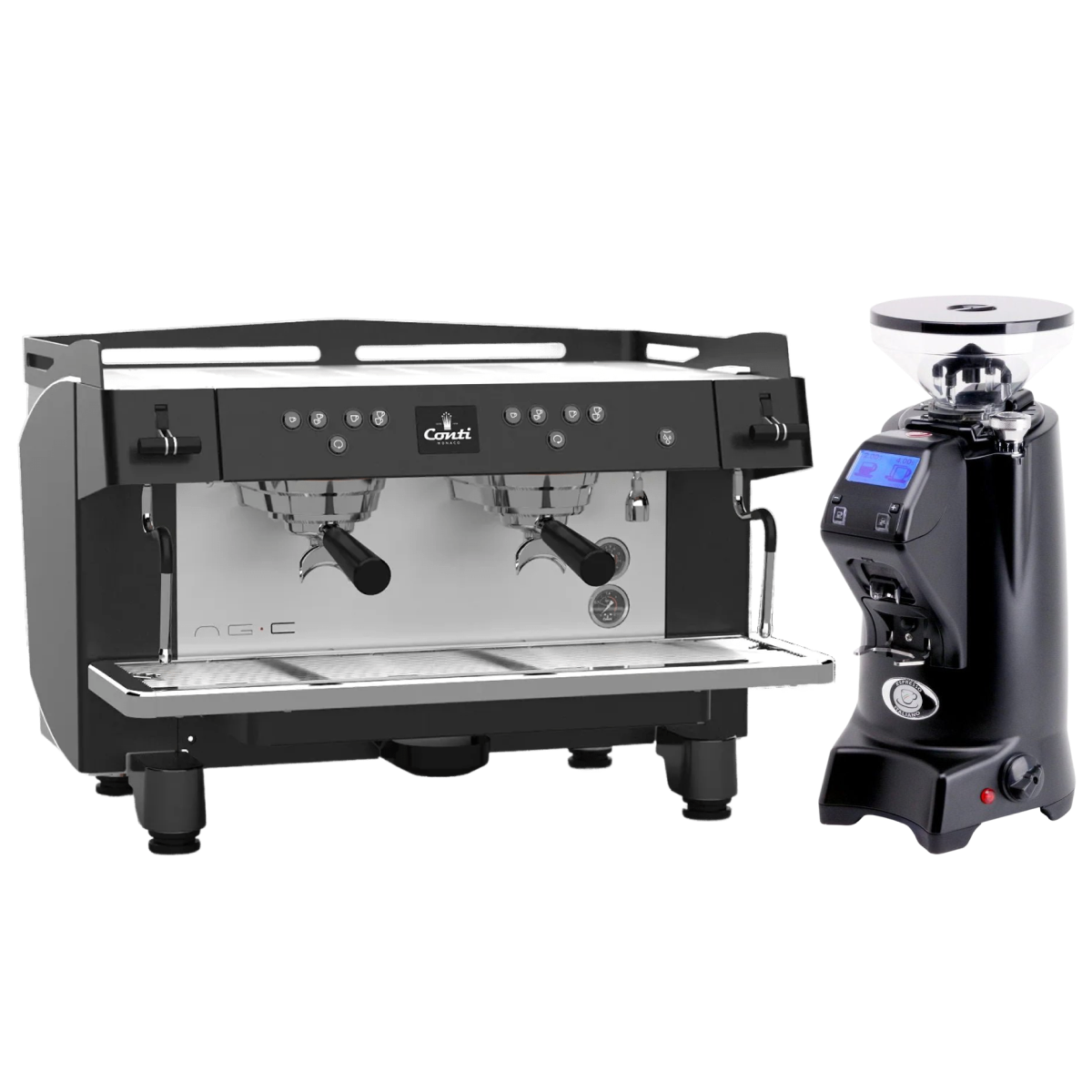 Conti NG-C 2 Group Black & Eureka Zenith 65 Neo (Matte Black) Grinder Bundle Espresso Machine (Commercial) Conti Short Hopper(300g)