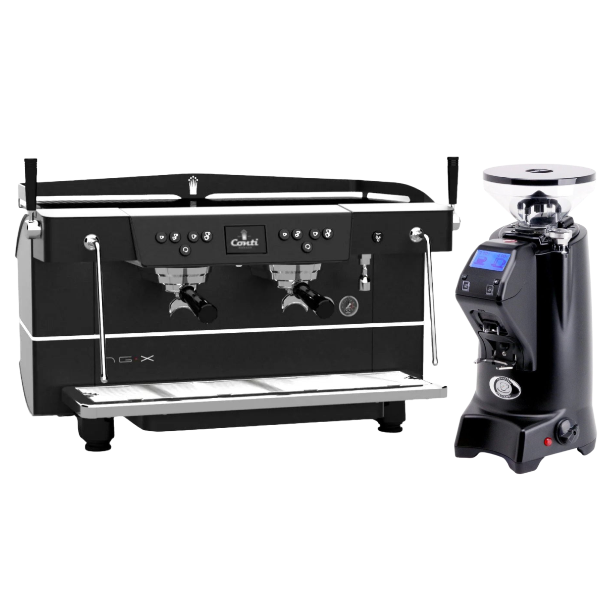 Conti NG-X 2 Group Black & Eureka Zenith 65 Neo (Matte Black) Grinder Bundle Espresso Machine (Commercial) Conti Short Hopper(300g)