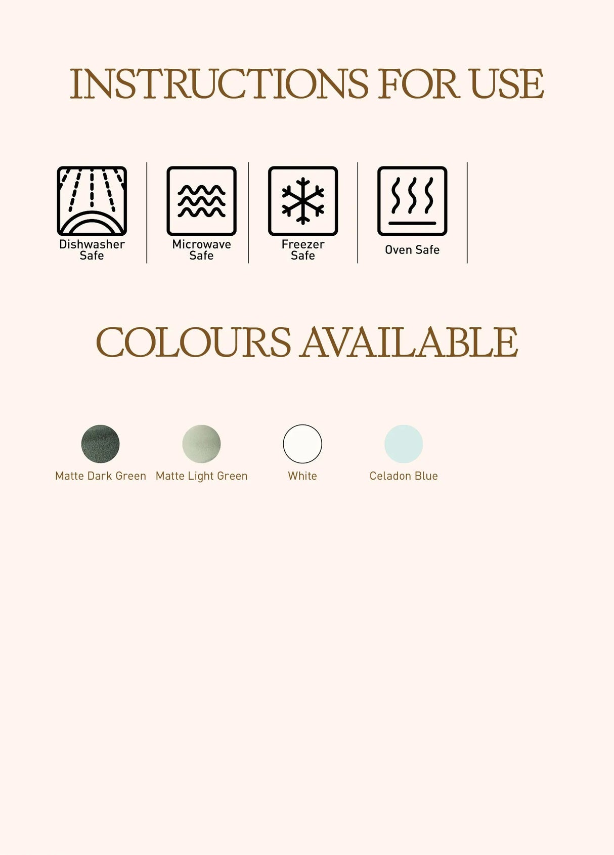 Image displaying icons indicating that the Loveramics Coffee Dosing Tray Set of 2 (Celadon Blue) is dishwasher, microwave, freezer, and oven safe. Circles below highlight available colors: matte dark green, matte light green, white, and celadon blue. Crafted in the style recommended by James Hoffmann, this versatile porcelain dosing tray by Loveramics is ideal for coffee dosing needs—perfect for both home enthusiasts and professionals.