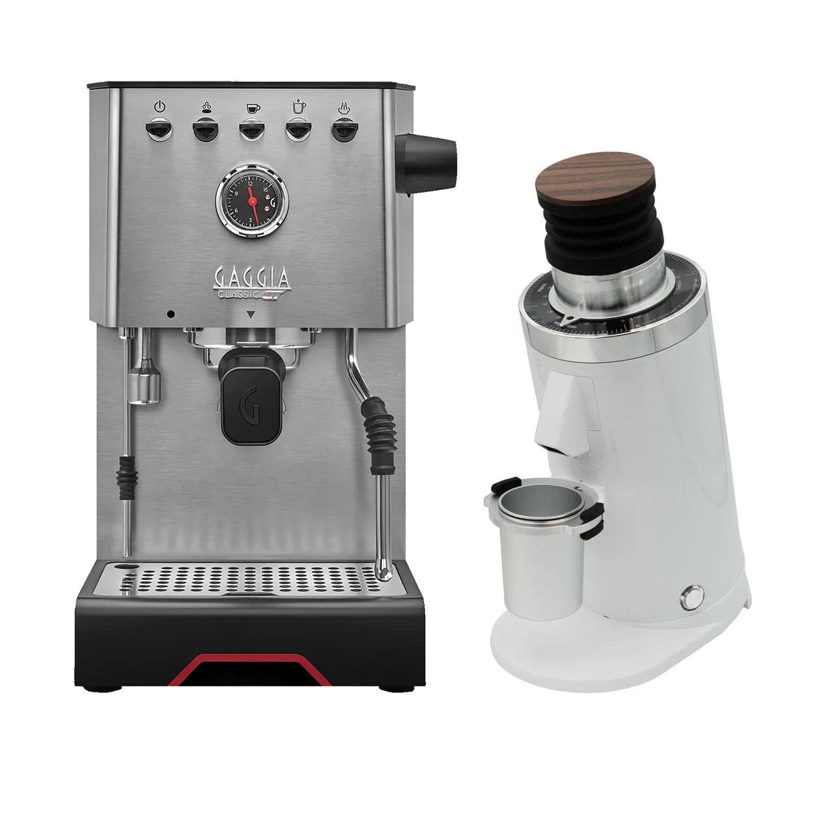 Gaggia Classic GT Stainless Steel & DF64 Gen 2.5 (White) Grinder Bundle Espresso Machine (Prosumer) Gaggia