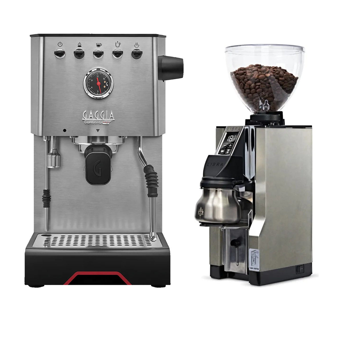Gaggia Classic GT Stainless Steel & Eureka Mignon Libra 65 All Purpose (Chrome) Grinder Bundle Espresso Machine (Prosumer) Gaggia