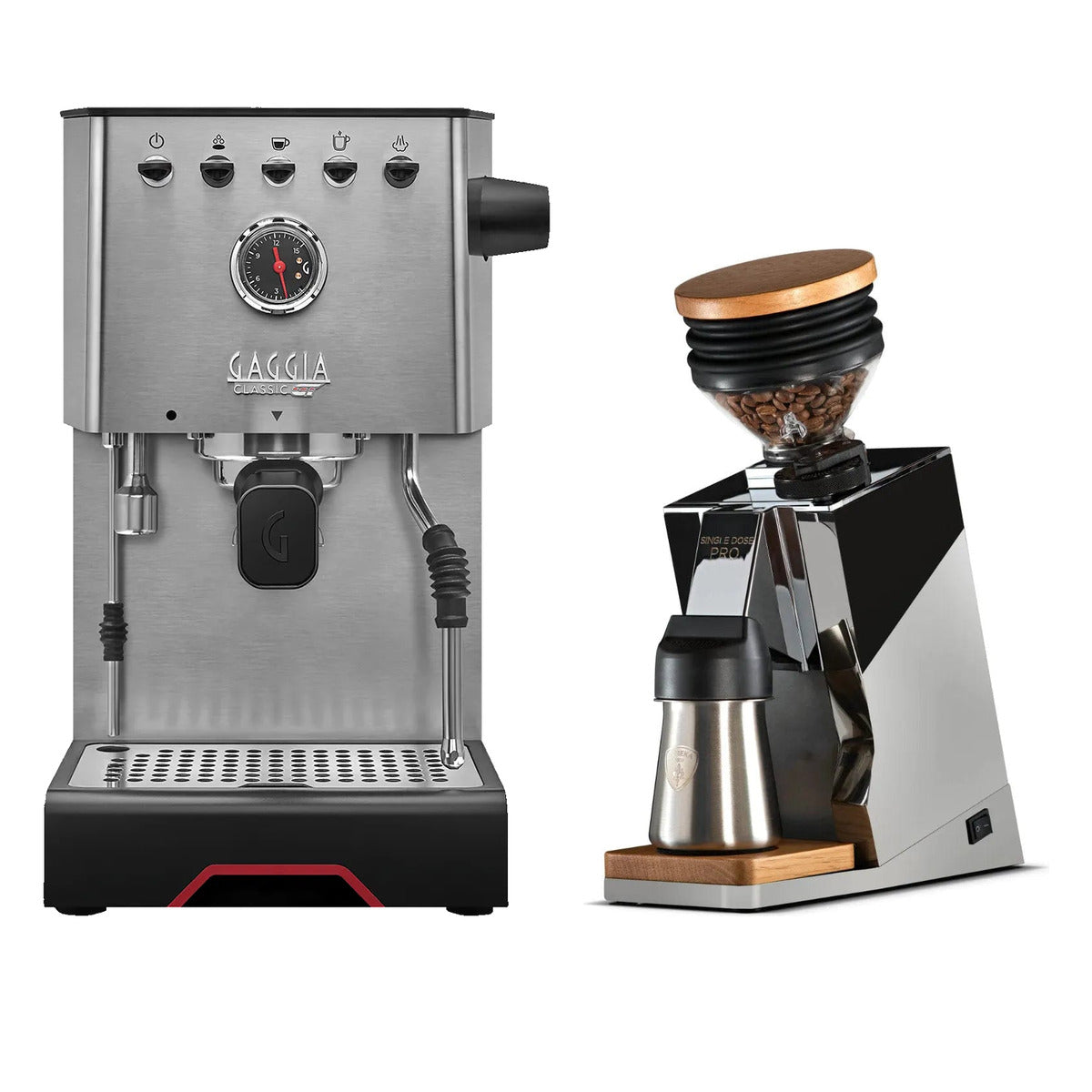 Gaggia Classic GT Stainless Steel & Eureka Oro Mignon Single Dose Pro (Chrome) Grinder Bundle Espresso Machine (Prosumer) Gaggia