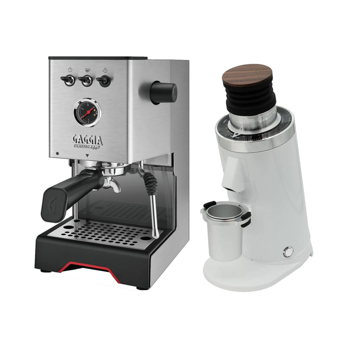 Gaggia Classic UP Stainless Steel & DF64 Gen 2.5 (White) Grinder Bundle Espresso Machine Gaggia