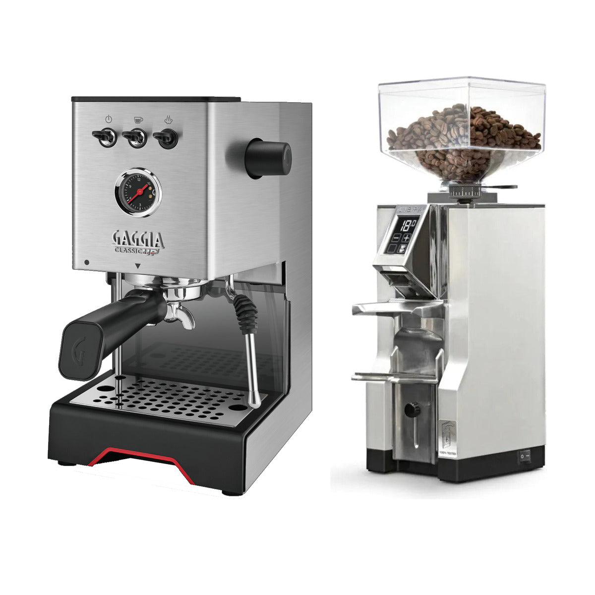 Gaggia Classic UP Stainless Steel & Eureka Mignon Libra (Chrome) Grinder Bundle Espresso Machine Gaggia