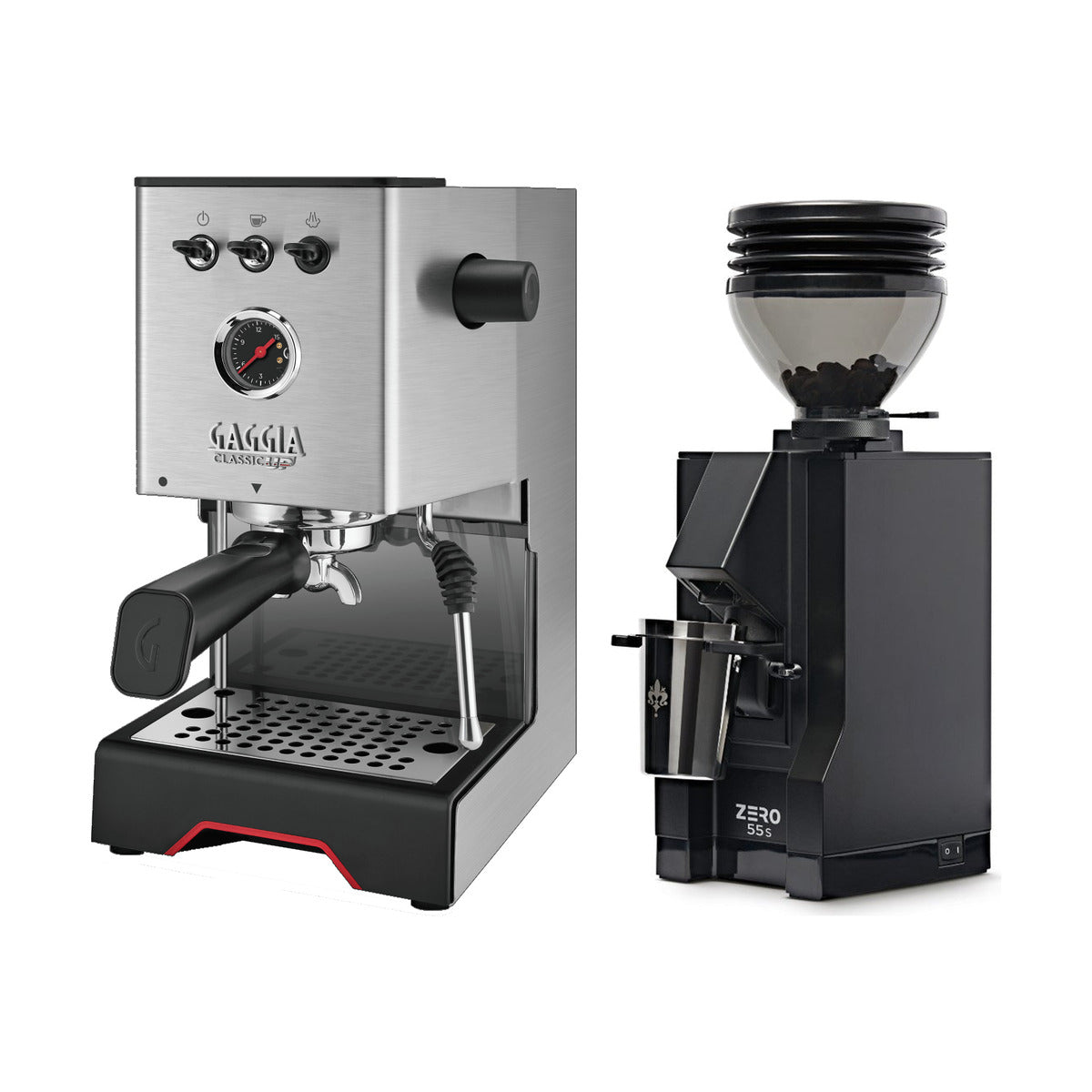 Gaggia Classic UP Stainless Steel & Eureka Mignon Zero 55s (Matte Black) Grinder Bundle Espresso Machine Gaggia