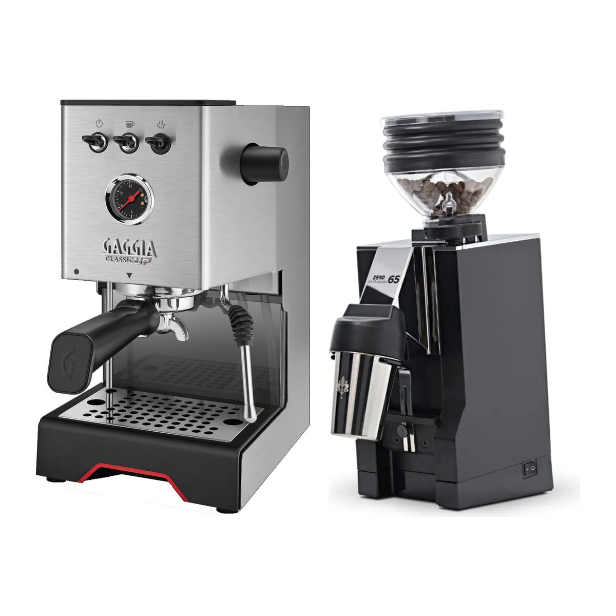 Gaggia Classic UP Stainless Steel & Eureka Mignon Zero 65 All Purpose (Black) Grinder Bundle Espresso Machine Gaggia