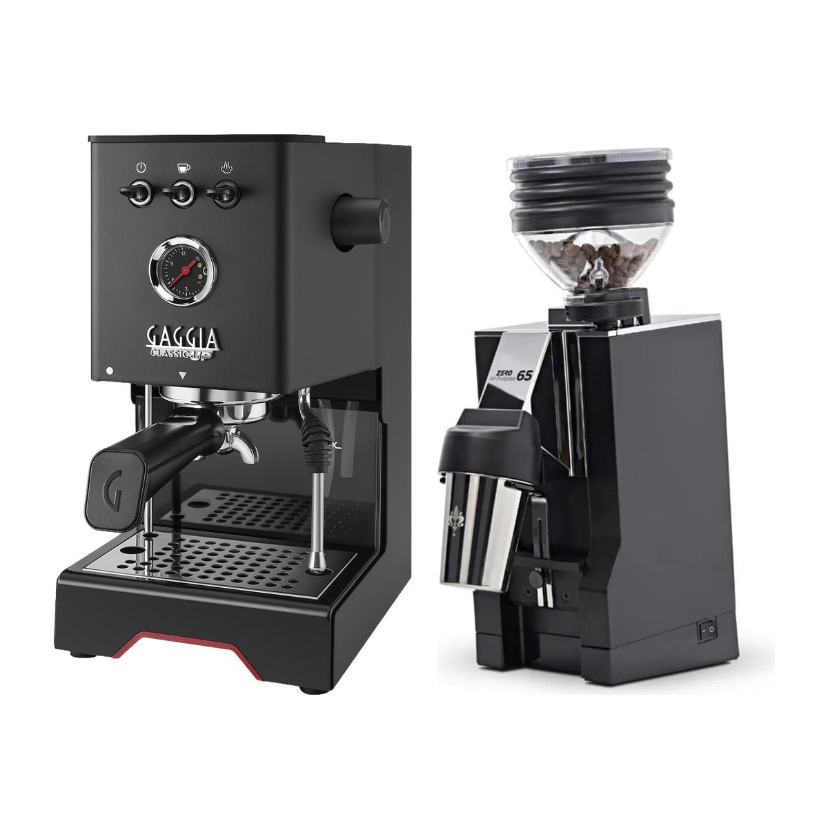 Gaggia Classic UP Black & Eureka Mignon Zero 65 All Purpose (Black) Grinder Bundle Espresso Machine Gaggia