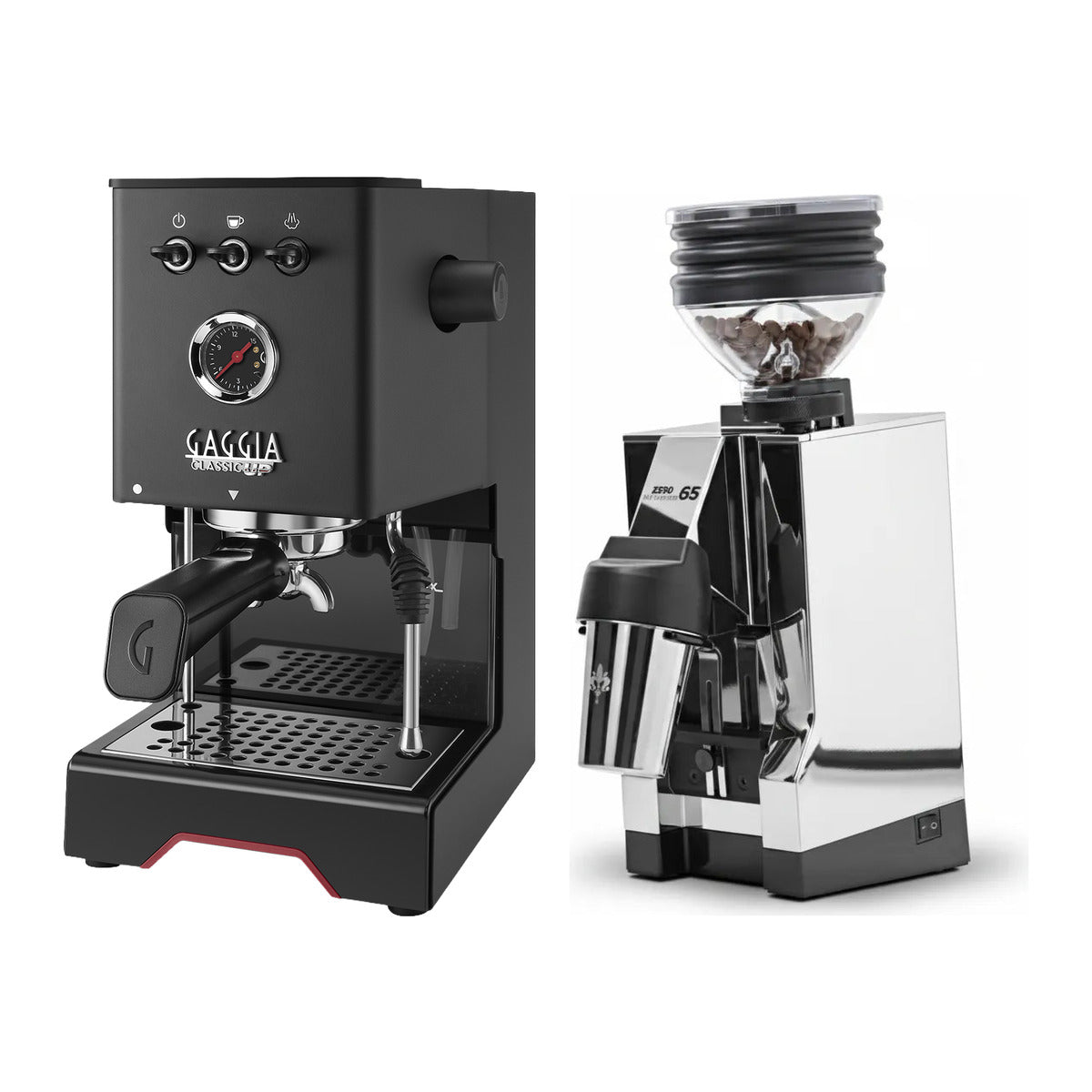 Gaggia Classic UP Black & Eureka Mignon Zero 65 All Purpose (Chrome) Grinder Bundle Espresso Machine Gaggia