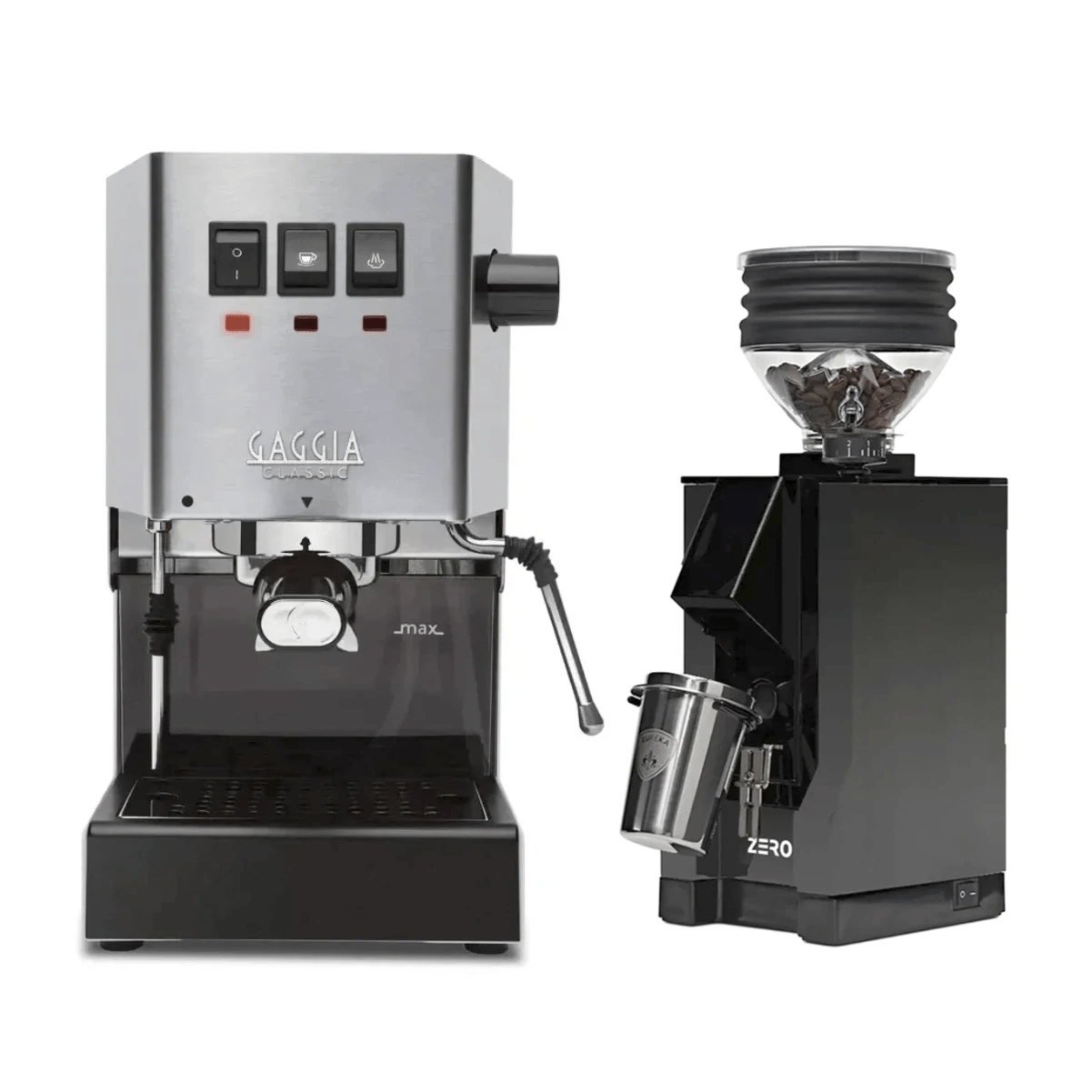 Gaggia Classic Evo Pro Espresso Machine (Stainless Steel) and Eureka Mignon Zero Grinder (Black with Black Spout) Bundle Espresso Machine Gaggia