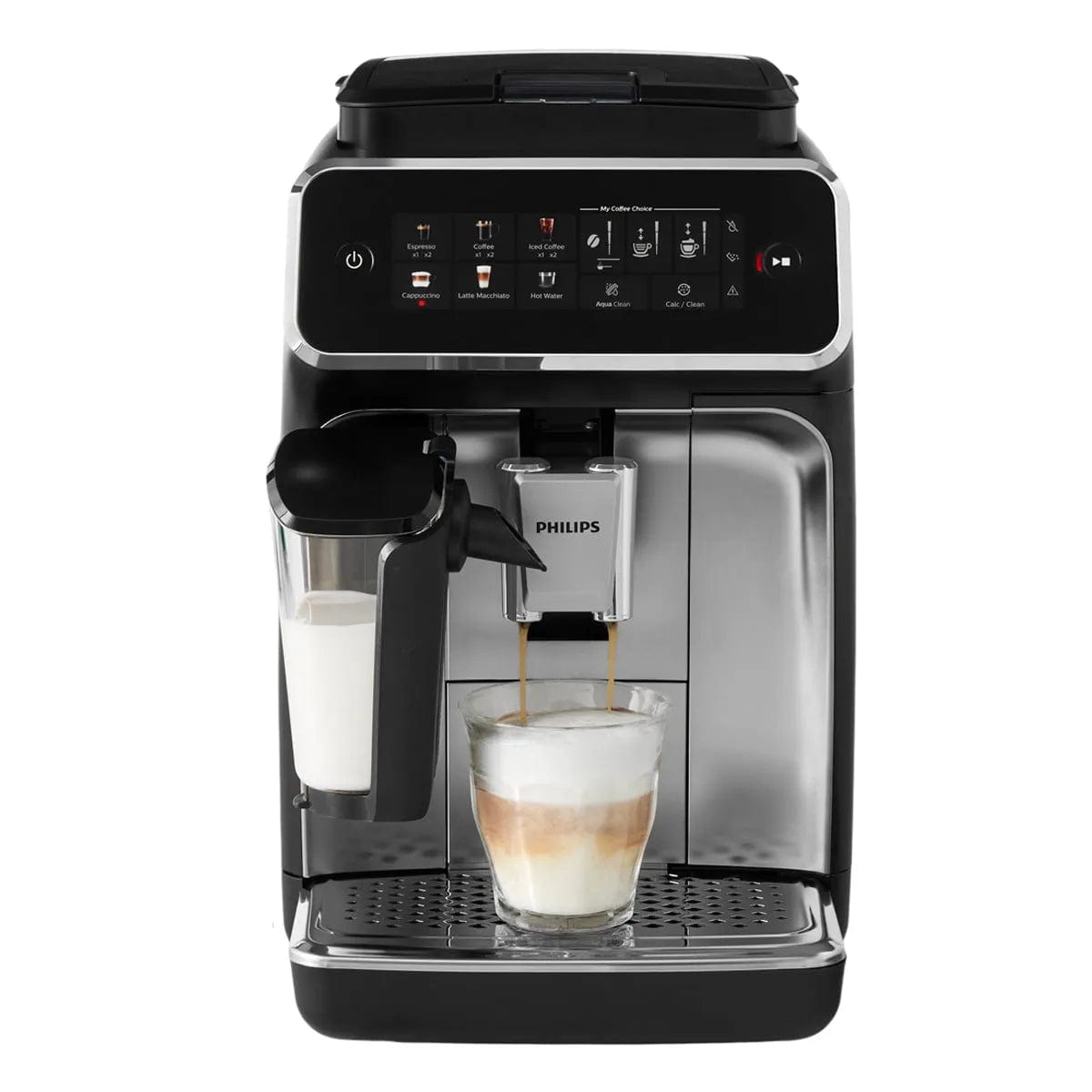 Philips 3300 LatteGo Super Automatic Espresso, Cappuccino, & Latte Macchiato Machine with SilentBrew EP3347/90 (Black Chrome) Super Automatic Espresso Machine Philips