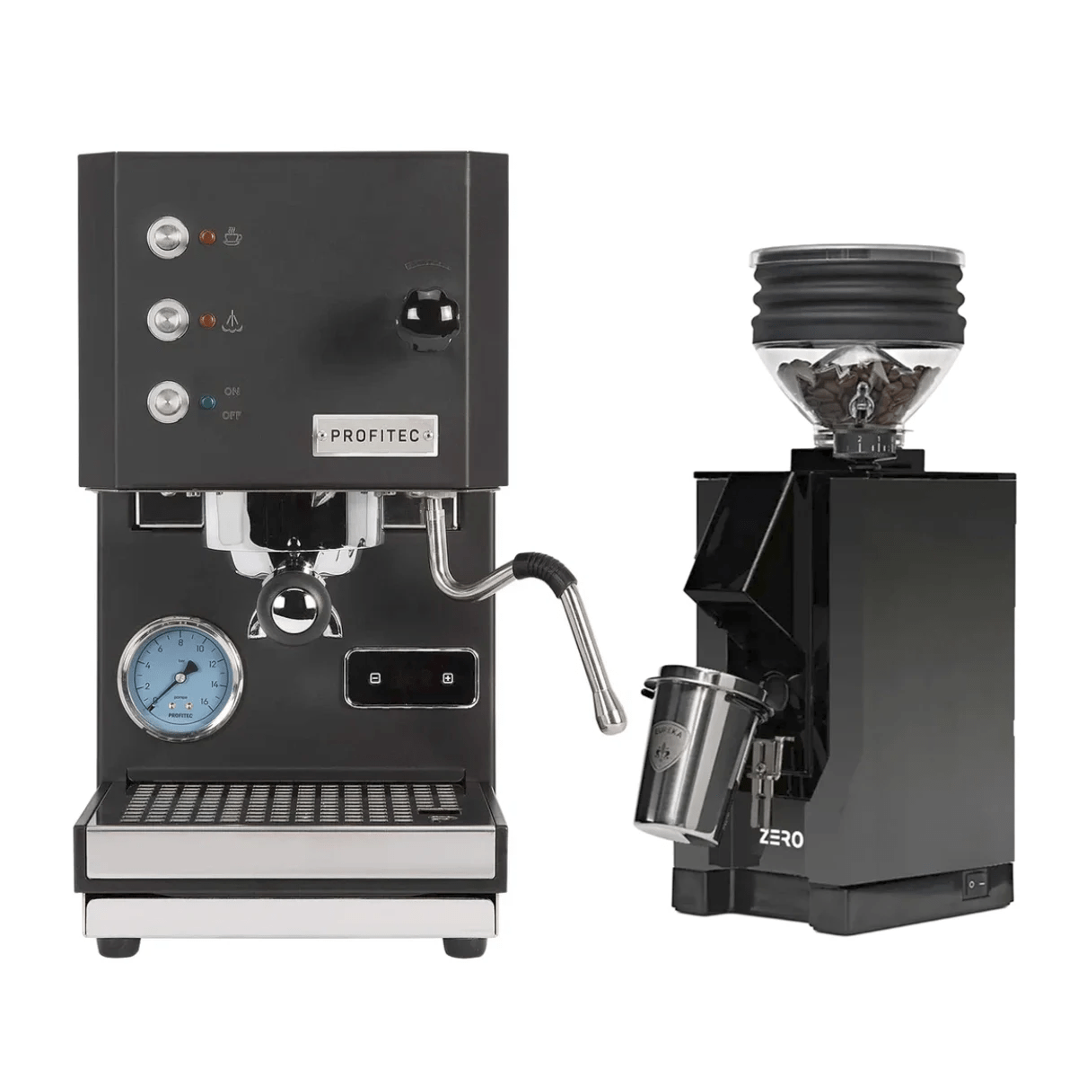 Profitec Go (Black) Espresso Machine and Eureka Mignon Zero Grinder (Black with Black Spout) Bundle Espresso Machine (Prosumer) Profitec