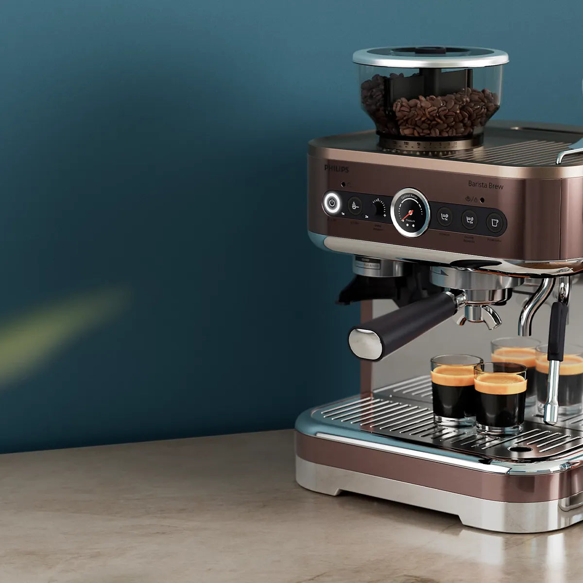 Philips Barista Brew Semi Automatic Espresso Machine with Dual Bean Hopper PSA3228/41 (Metal Cappuccino) Espresso Machine Philips