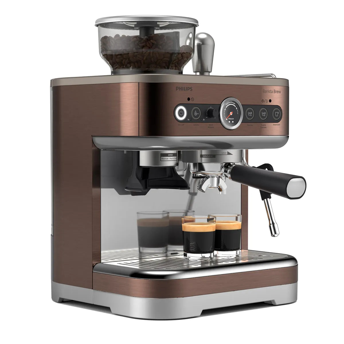 Philips Barista Brew Semi Automatic Espresso Machine with Dual Bean Hopper PSA3228/41 (Metal Cappuccino) Espresso Machine Philips