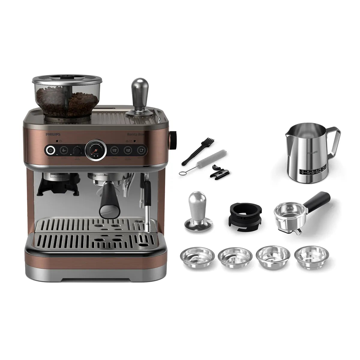 Philips Barista Brew Semi Automatic Espresso Machine with Dual Bean Hopper PSA3228/41 (Metal Cappuccino) Espresso Machine Philips