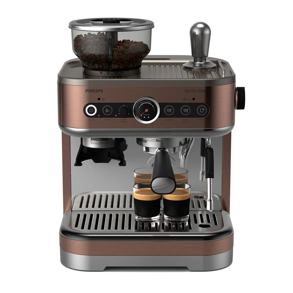 Philips Barista Brew Semi Automatic Espresso Machine with Dual Bean Hopper PSA3228/41 (Metal Cappuccino) Espresso Machine Philips