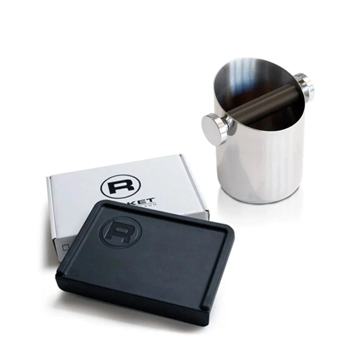 Rocket Espresso Knock Box Stainless Steel & Corner Tamping Mat Bundle Accessory Rocket