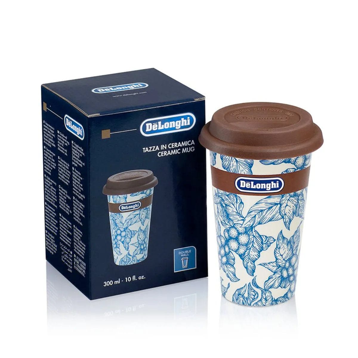 De'Longhi Double Walled Ceramic Thermal Mug (Blue Flower) DLSC064 Kitchenware DeLonghi
