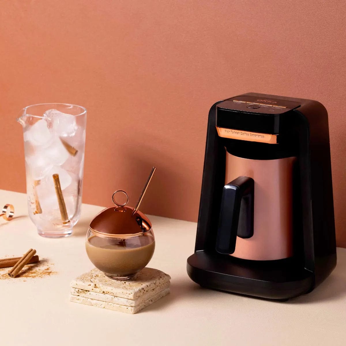Arzum Okka Rich Automatic Turkish Coffee and Hot Beverage Maker, Velvetiser, 120V, OK0012 (Black/Copper) Turkish Coffee Machine Arzum