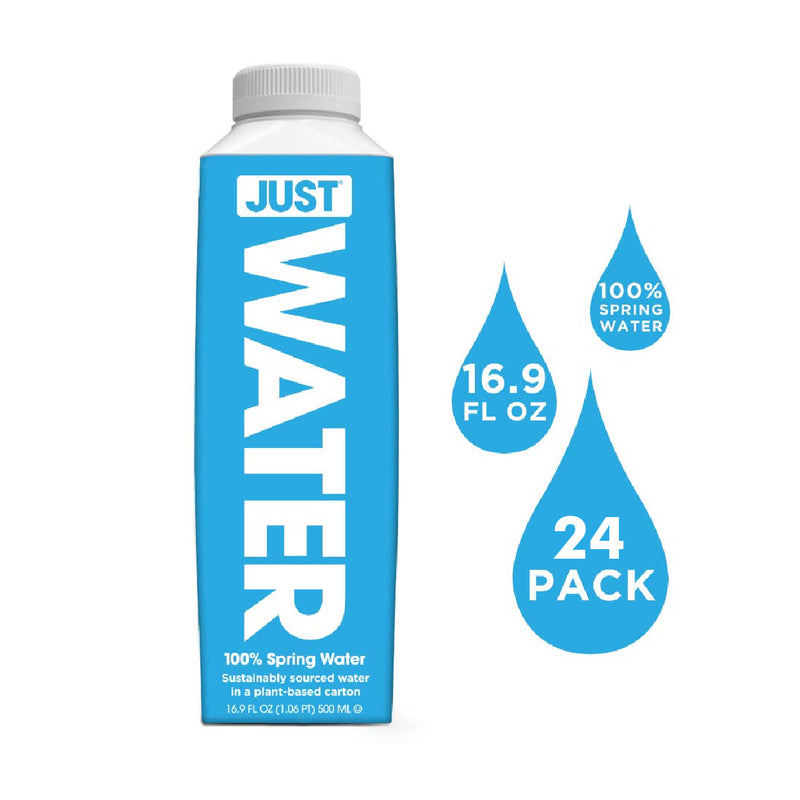 JUST Pure Spring Water 16.9oz Eco-Friendly Plant-Based Bottle (Case of 24) | Best Before Jan 29, 2024