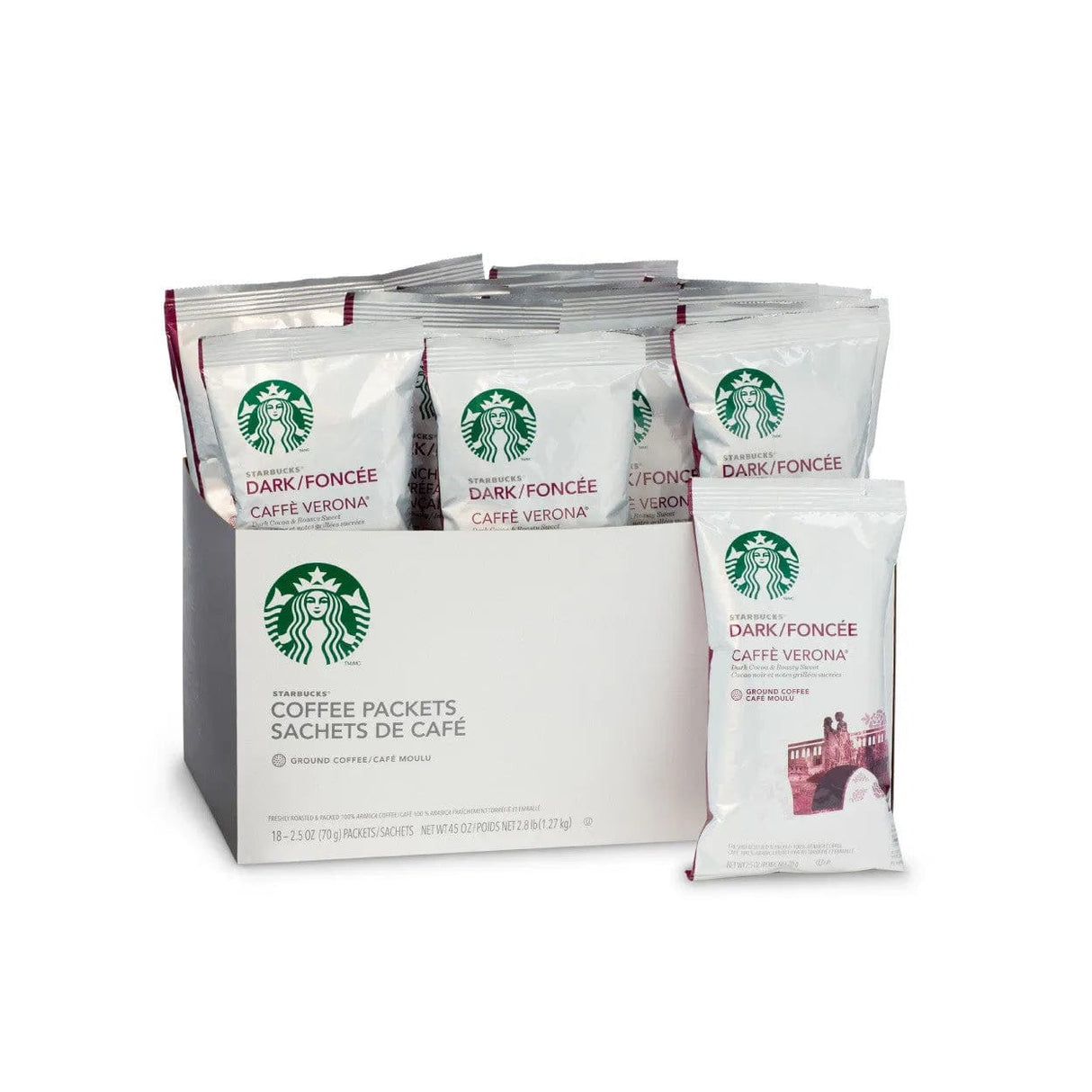 Starbucks Caffe Verona Ground Coffee Packets (Box of 18 X 2.5oz) Fraction Pack Starbucks