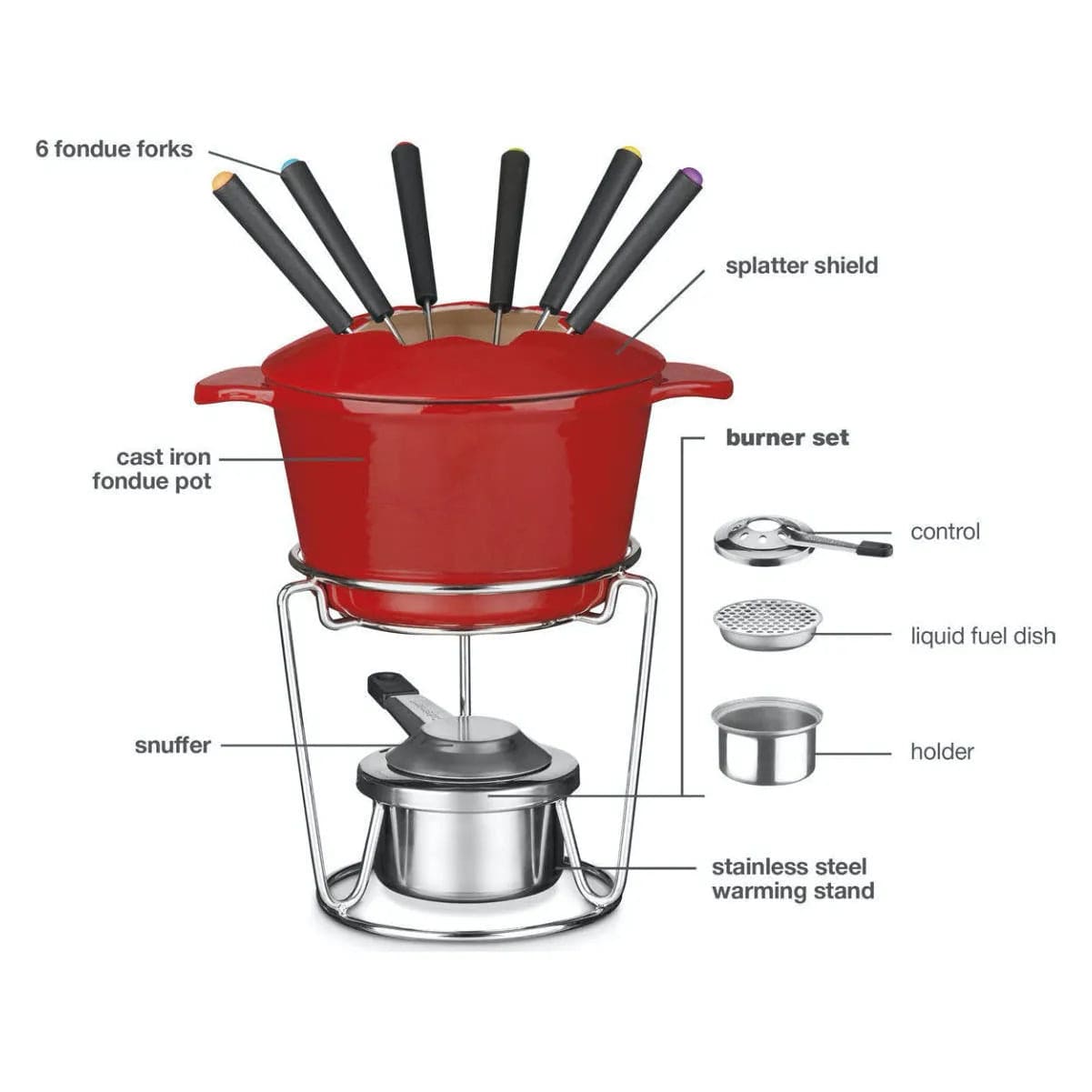 Cuisinart® 13 Pc Fondue Set Enamel Cast Iron FP-115RC Kitchenware Cuisinart