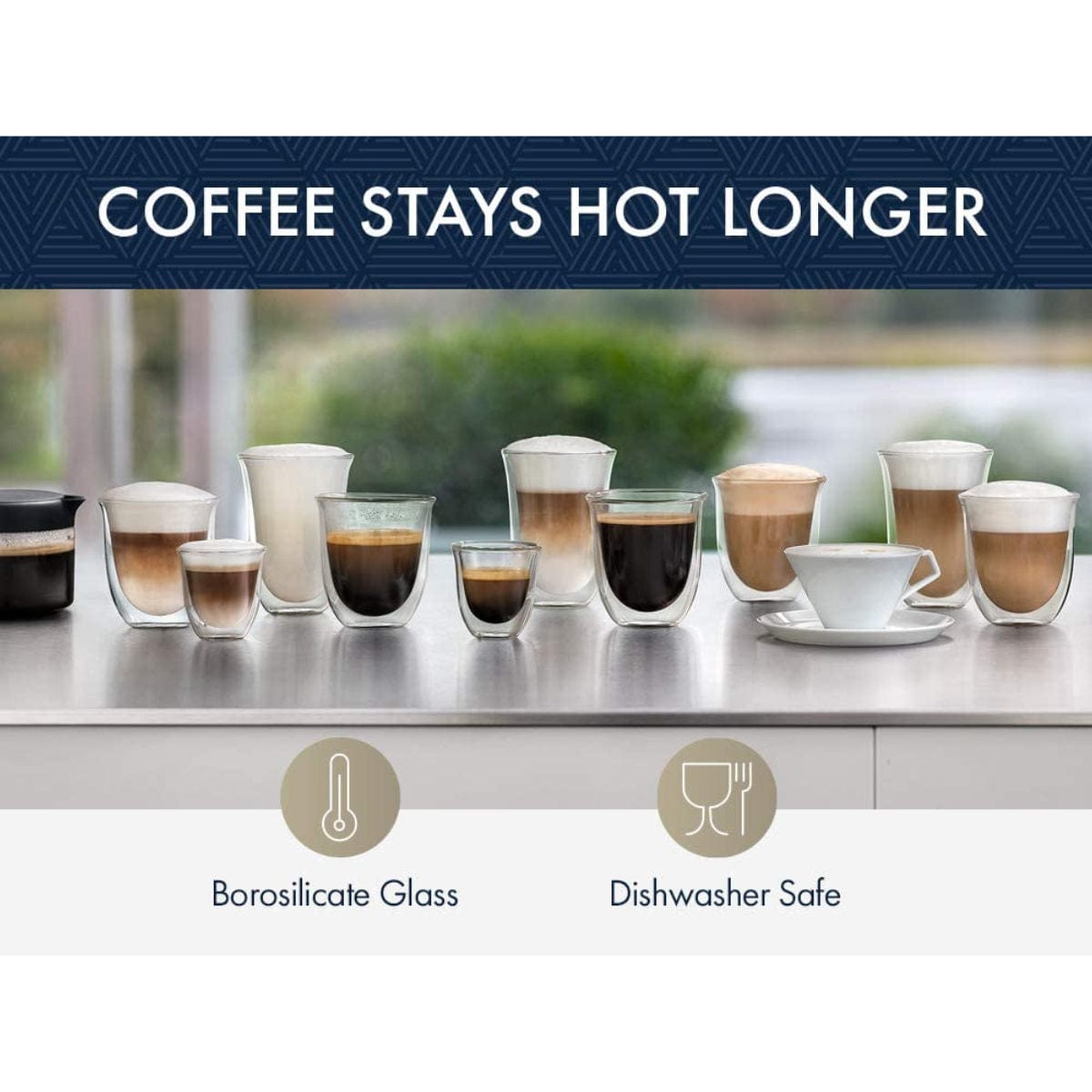 De'Longhi Fancy Glass Collection Double Walled Glassware Bundle (2x Espresso, 2x Cappuccino, 2x Latte) DLSC302 Kitchenware DeLonghi