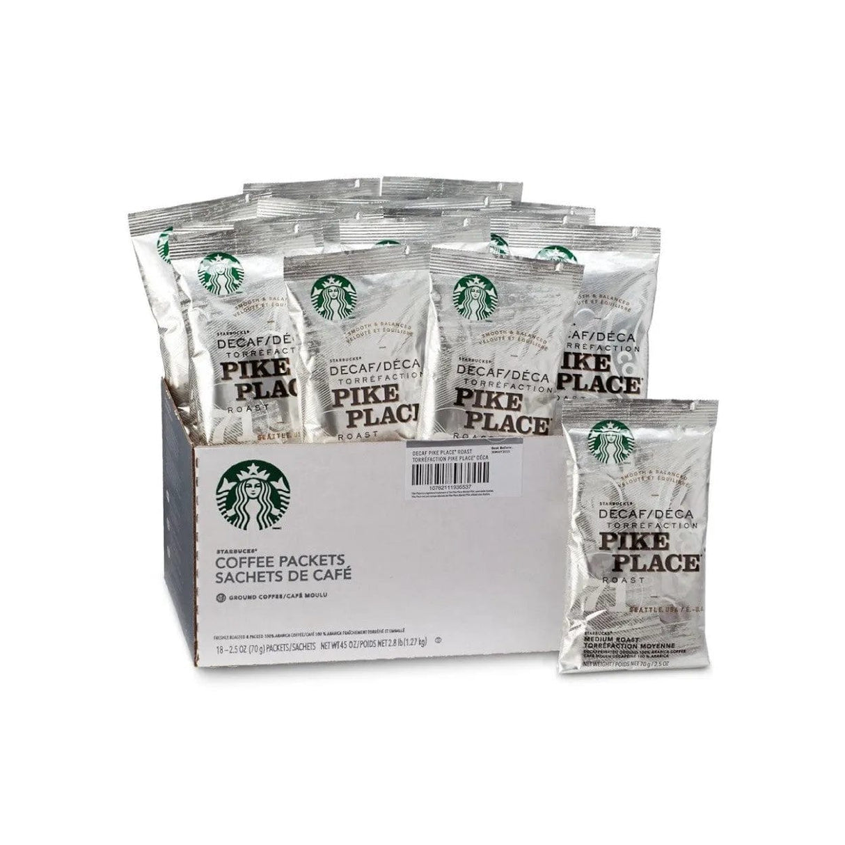 Starbucks Decaf Pike Place Ground Coffee Packets (Box of 18 X 2.5oz) Fraction Pack Starbucks