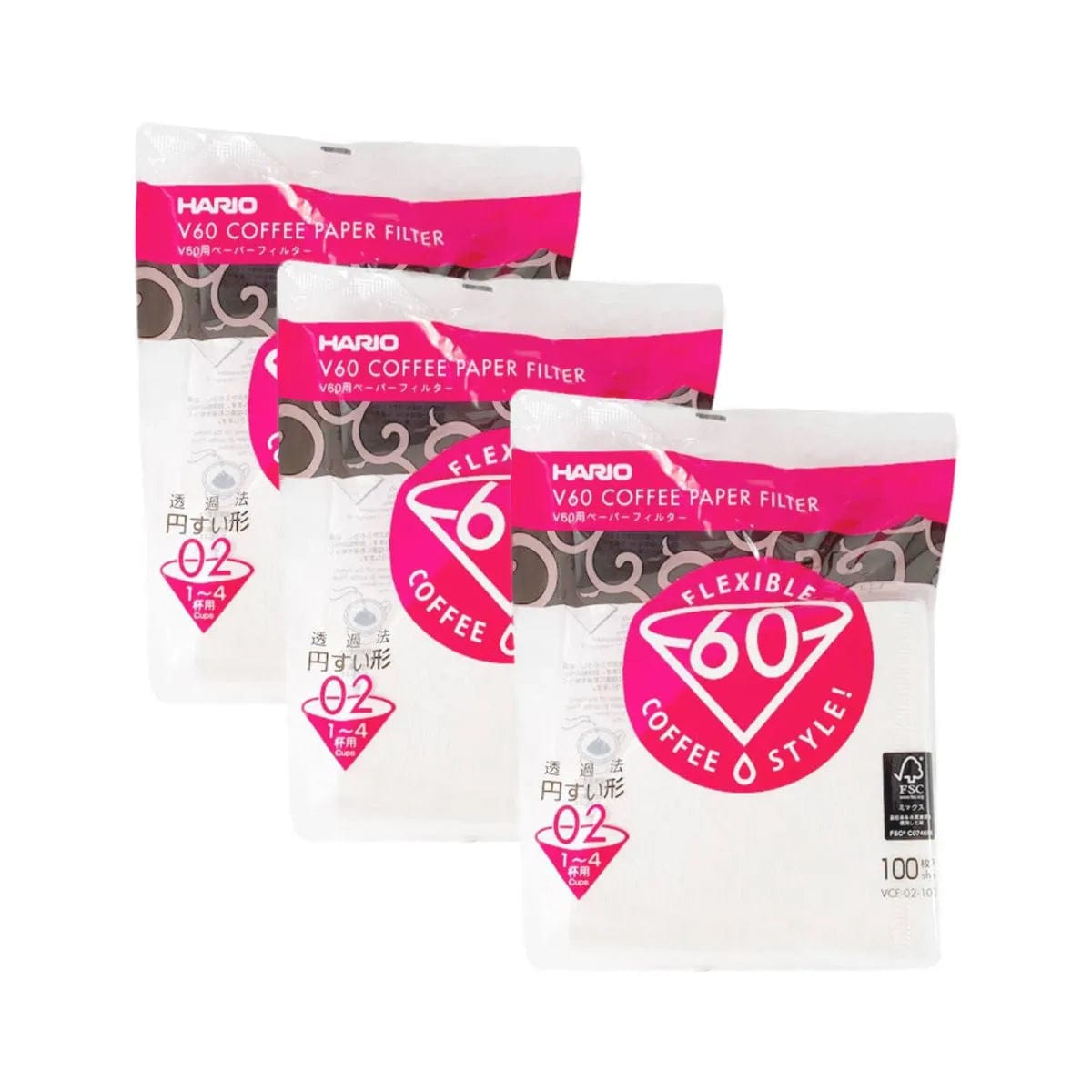 Hario V60 White Tabbed Paper Coffee Filters Size 02 (300filt.) (Pack of 3) Pour Over Equipment Hario