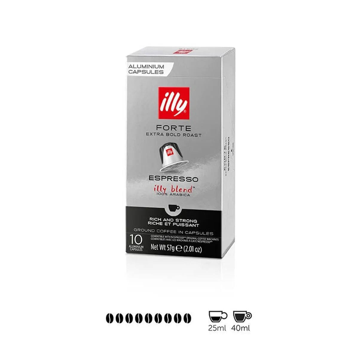 Illy Forte Extra Bold Original Compatible Espresso Coffee Capsules (Box of 10) Nespresso Compatible Capsules Illy