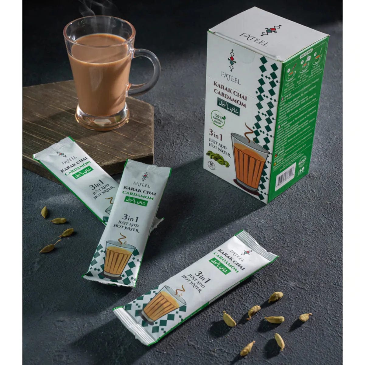 Fateel Karak Chai Cardamom(Tea Latte) Premix 10 Packs Tea Bags Fateel