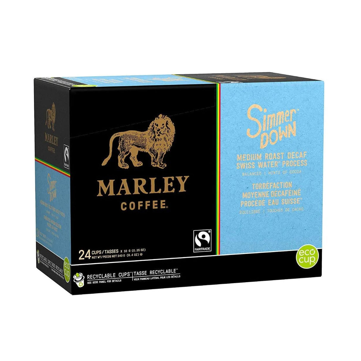 Marley Coffee Simmer Down Swiss Water Decaf Single Serve Coffee Pods (Box of 24) K-Cups Marley Coffee