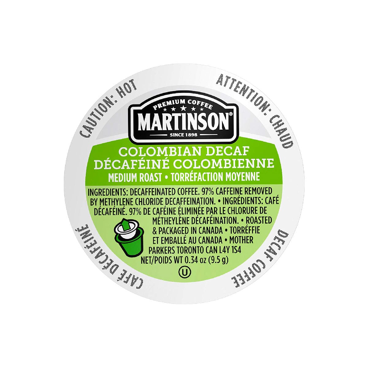 Martinson Coffee Decaf Colombian Single Serve Pods (Box of 24) K-Cups Martinson