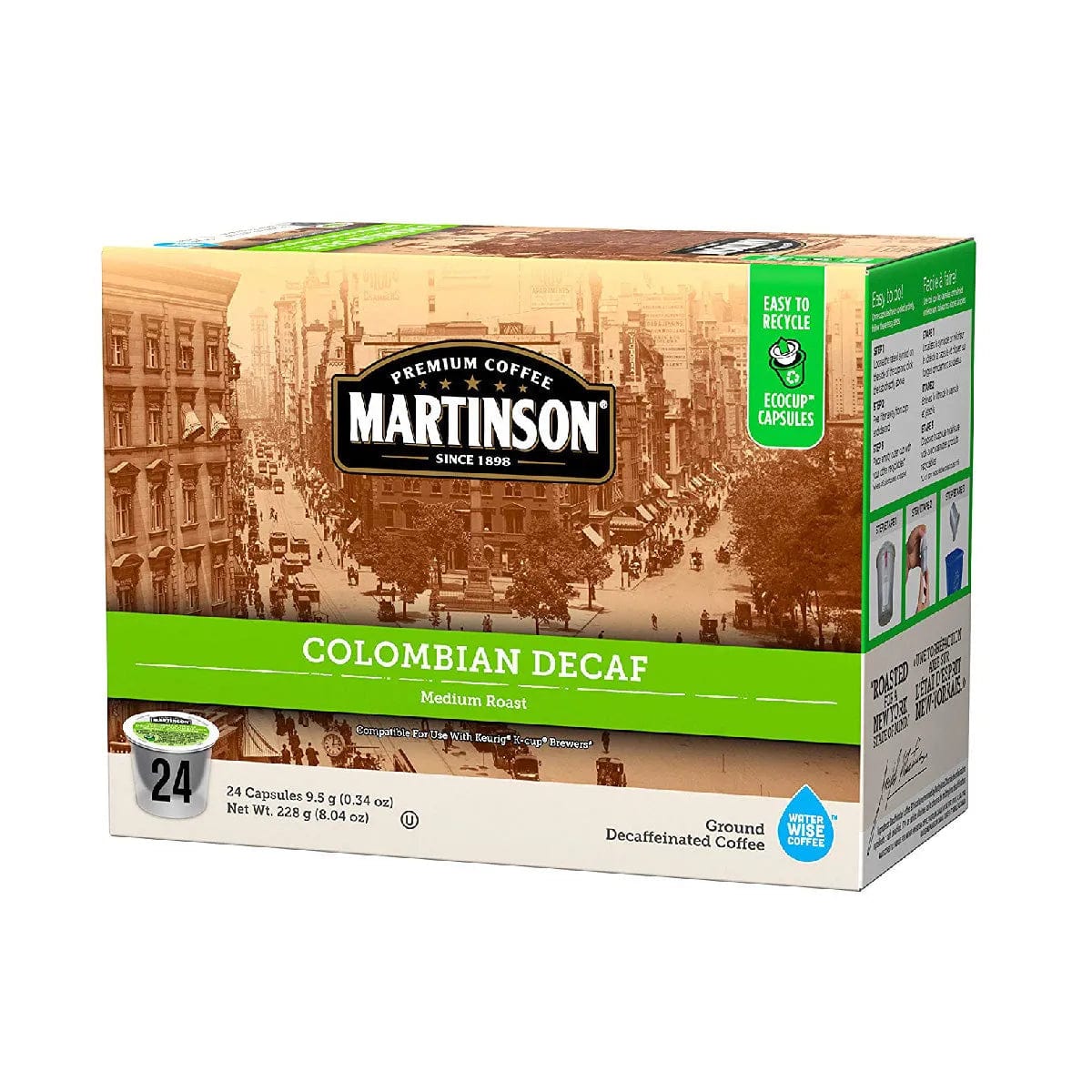 Martinson Coffee Decaf Colombian Single Serve Pods (Box of 24) K-Cups Martinson