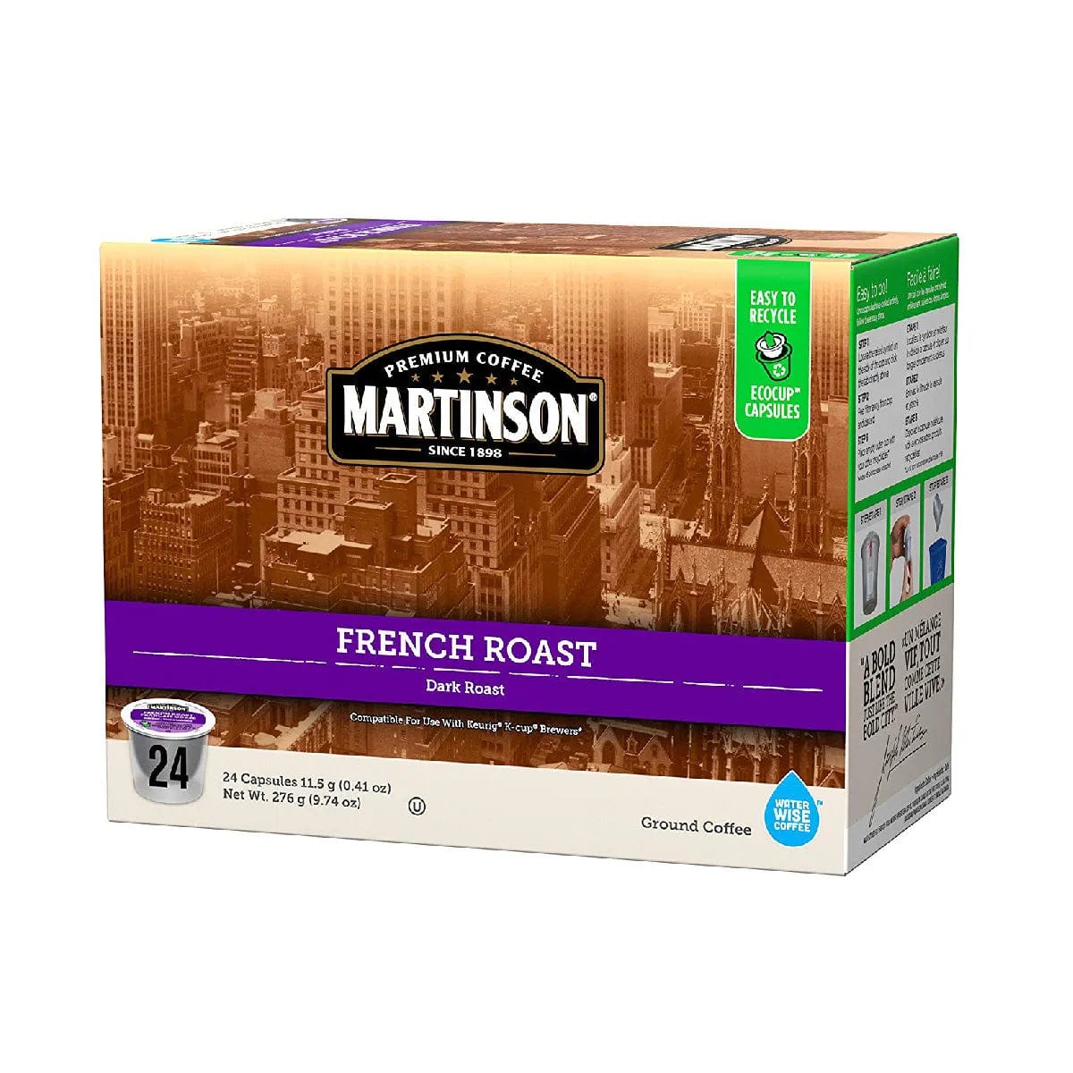 Martinson Coffee French Roast Single Serve Pods (Box of 24) K-Cups Martinson