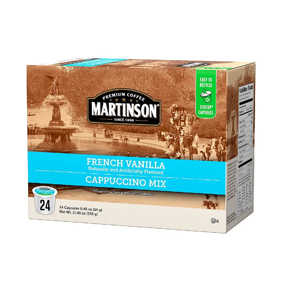 Martinson Coffee French Vanilla Cappuccino Single Serve Pods (Box of 24) K-Cups Martinson