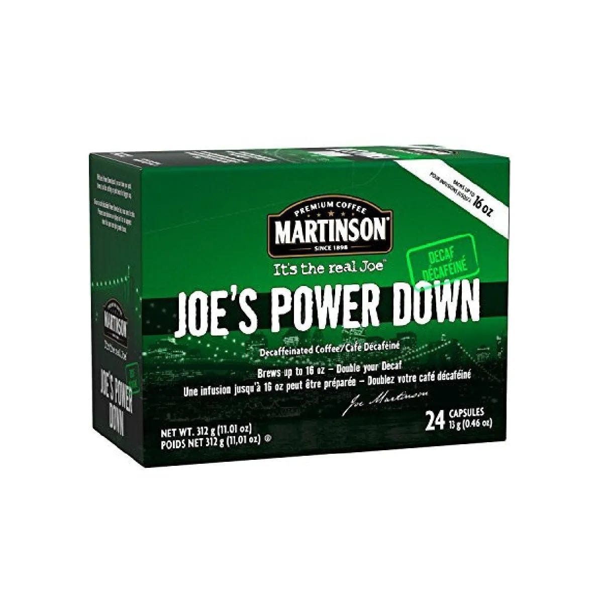 Martinson Coffee Joe's Power Down Decaf Single Serve Pods (Box of 24) K-Cups Martinson